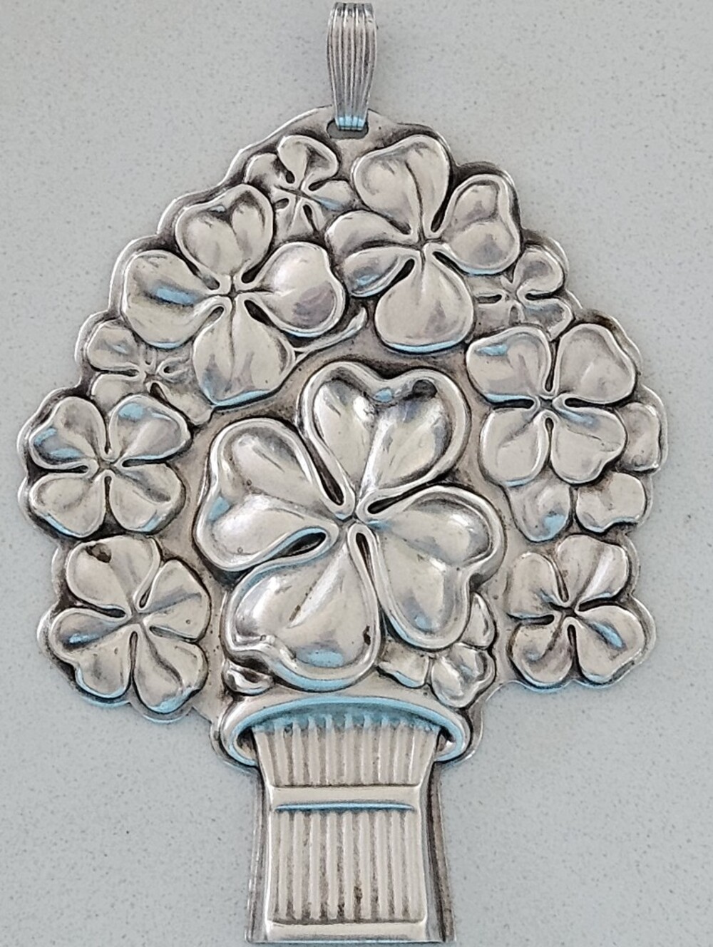Vintage Reed & Barton Sterling Silver Repousse Clover Good Luck Whistle Pendant